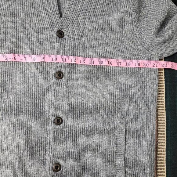 Express Gray Wool Blend Chunky Knit Shawl Collar Cardigan Sz L Button Front - Picture 5 of 6